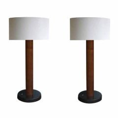 Pair Of Nessen Walnut Table Lamps