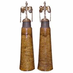 Pair of Ceramic Table Lamps in a Woven Motif 6