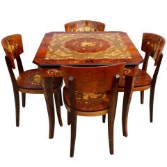 Vintage Italian Marquetry Games Table And Four Chairs