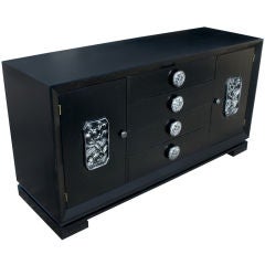James Mont Ebonized And Silver Leaf Asian Motif Buffet Cabinet 11