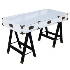 White Lacquer Campaign Style Desk