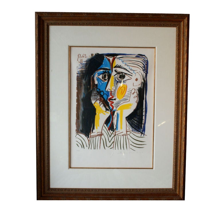 A limited edition reproduction of a work by Pablo Picasso from the collection of his daughter Marina Picasso.  Signed by her and numbered 43 of 500.  Printed by the renowned lithography studio of Marcel Salinas.  Framed and matted under plexiglass. 