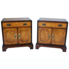Pair Of Century Burled Asian Motif Nightstands 1