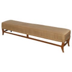 Long Wood And Fabric Bench 5