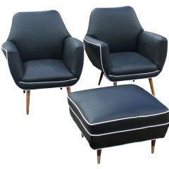 Pair Of Italian Lounge Chairs And One Ottoman