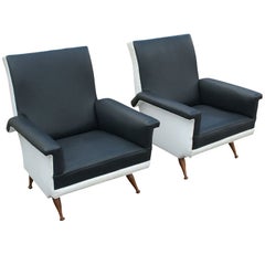 Vintage Pair Of Italian Black And White Lounge Chairs