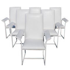 Six Milo Baughman Style High Back Dining Chairs