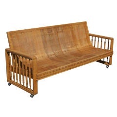 Vintage Split Bamboo Sofa Couch auf Rollen