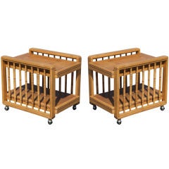 Pair of Vintage Split Bamboo Two Tier End Side Tables
