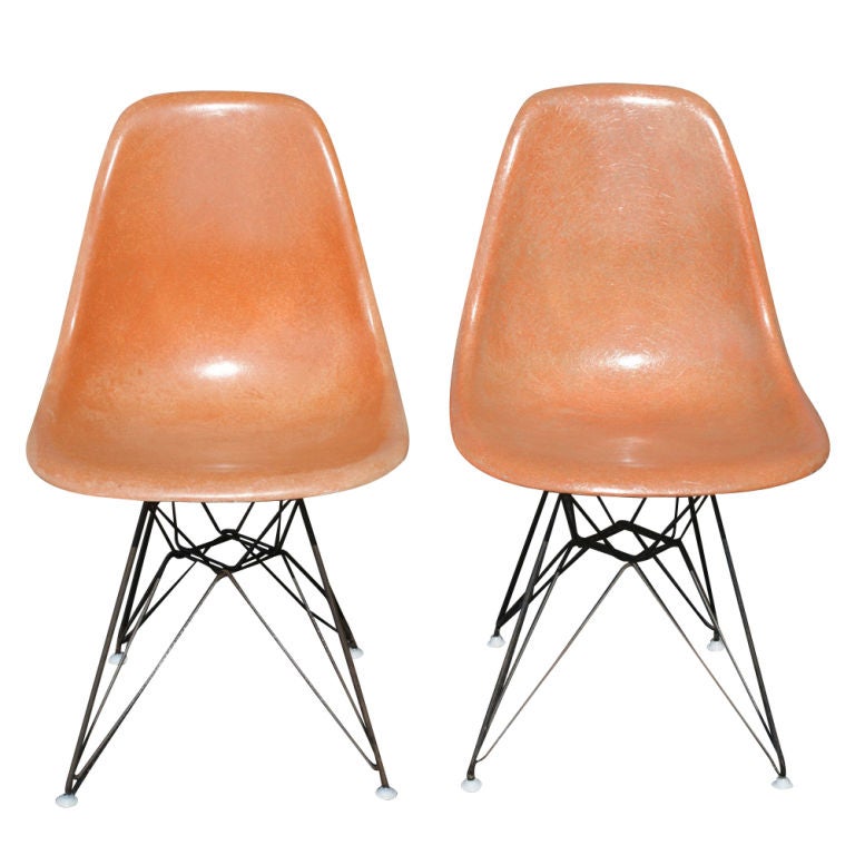 Pair Of Eames For Herman Miller Rare Coral Side Shell Chairs