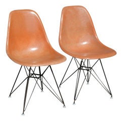 Pair Of Eames For Herman Miller Rare Coral Side Shell Chairs