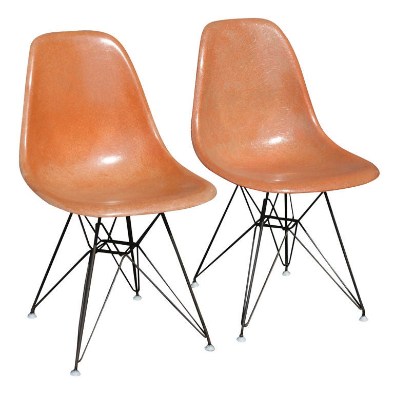 Pair Of Eames For Herman Miller Rare Coral Side Shell Chairs