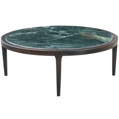 42" Walnut And Green Marble Round Coffee Table  