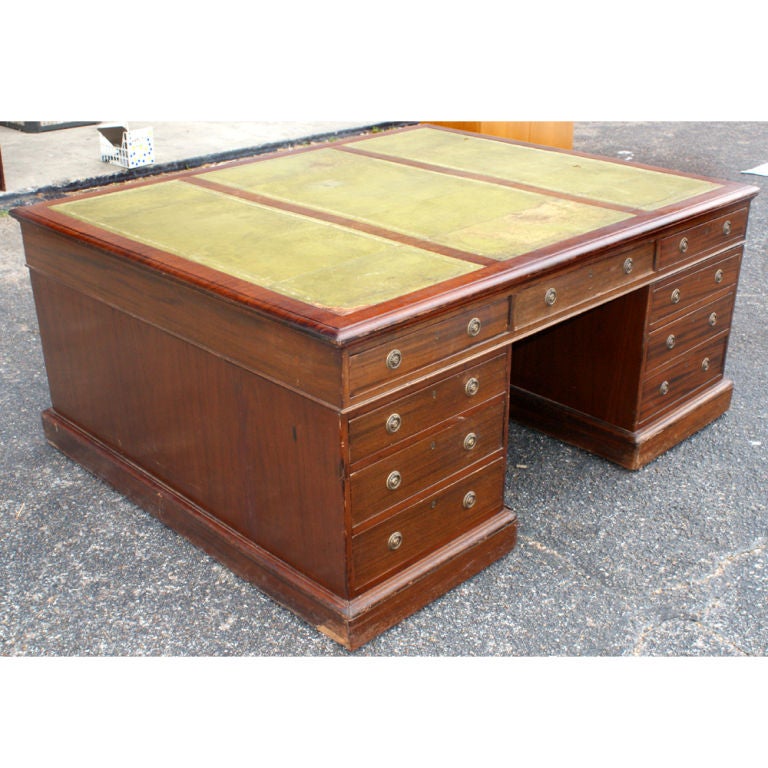 American Vintage Double Pedestal Partners Desk with Leather Top