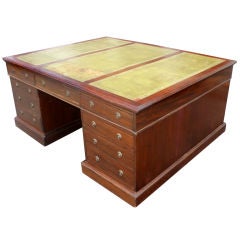 Vintage Double Pedestal Partners Desk with Leather Top