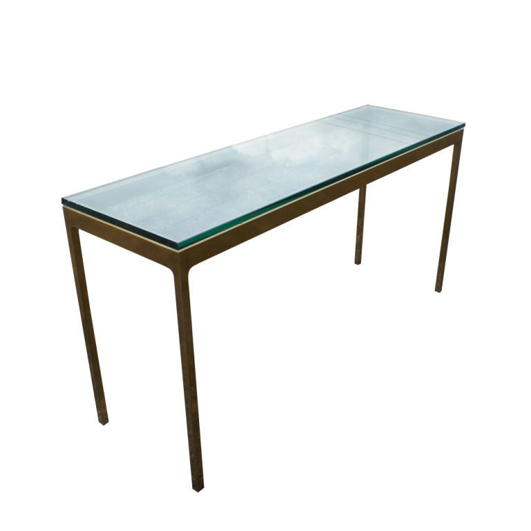 Glass and Solid Polished Bronze Sofa Console Table by Zographos