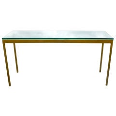Glass and Solid Polished Bronze Sofa Console Table by Zographos