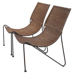 Frederick Weinberg Wicker And Iron Lounge Chairs