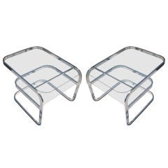 Pair Of Two Tier Chrome And Glass Side Tables 4