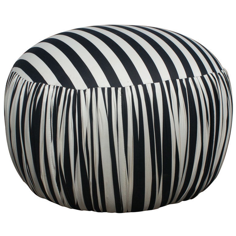 Contemporary Round Black And White Pouf Ottoman For Sale