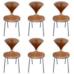 Six Norman Cherner For Plycraft Dining Side Chairs