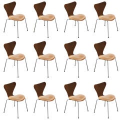 Twelve Arne Jacobsen Fritz Hansen Teak Series Seven Chairs
