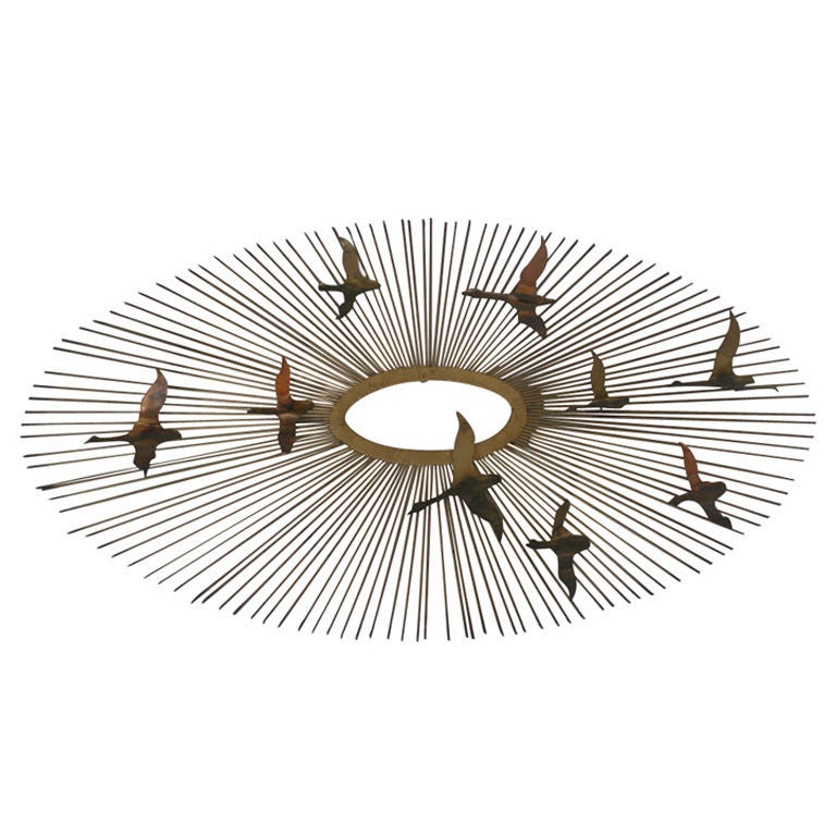 Curtis Jere Brass Flying Birds Wall Sculpture