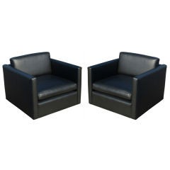Pair of Charles Pfister for Knoll Black Leather Lounge Chairs