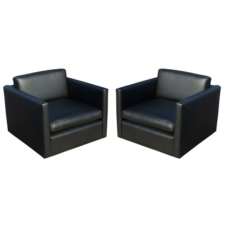 Pair of Charles Pfister for Knoll Black Leather Lounge Chairs at 1stDibs