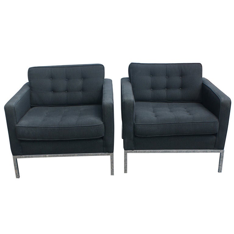 Pair Of Florence Knoll For Knoll Black Lounge Chairs
