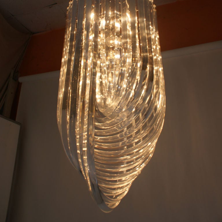 Late 20th Century Lucite And Chrome Fifteen Light Chandelier