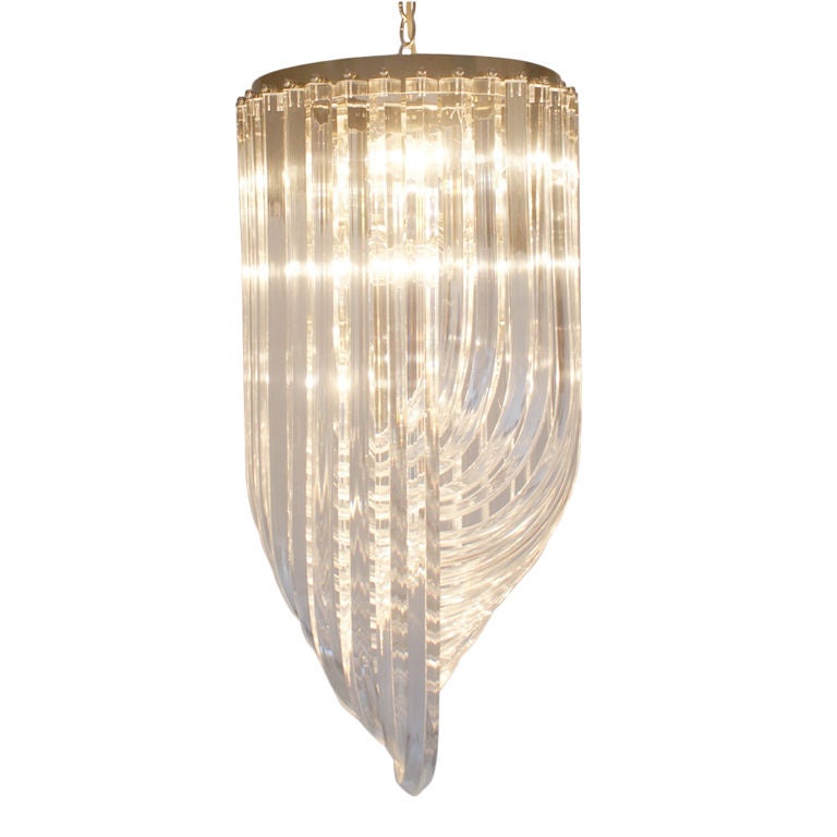 Lucite And Chrome Fifteen Light Chandelier