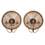 Antique Pair of Circular Convex Mirror Sconces