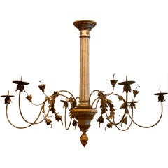 19c  Italian Wood and Iron 6 Arm Chandelier