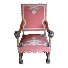 19c Noyer Fauteuil with Lion Carving
