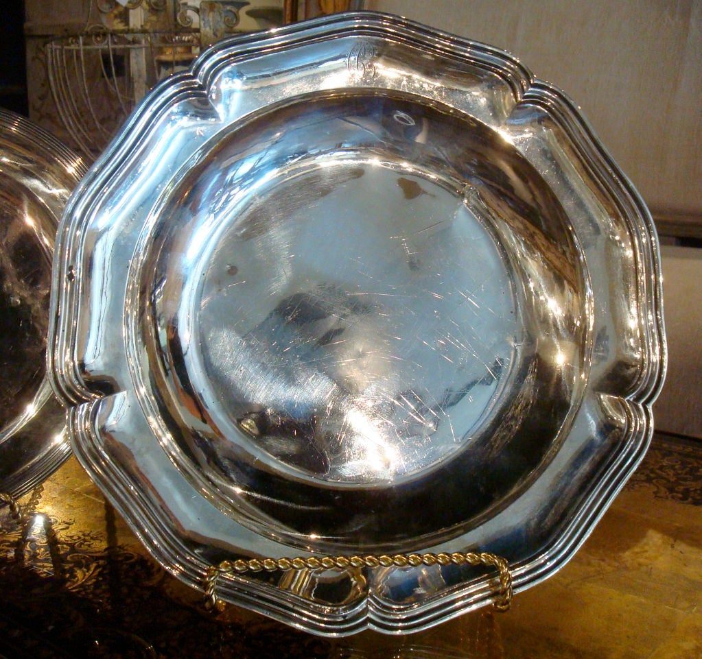 Set of 3 19c Silver plate assiettes