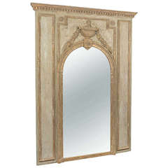 19th Century Louis XVI Celadon Carved Arched Mirror
