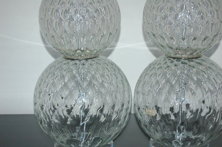 Mid-Century Modern Pair of Vintage Murano Stacked Ball Lamps in Crystal For Sale