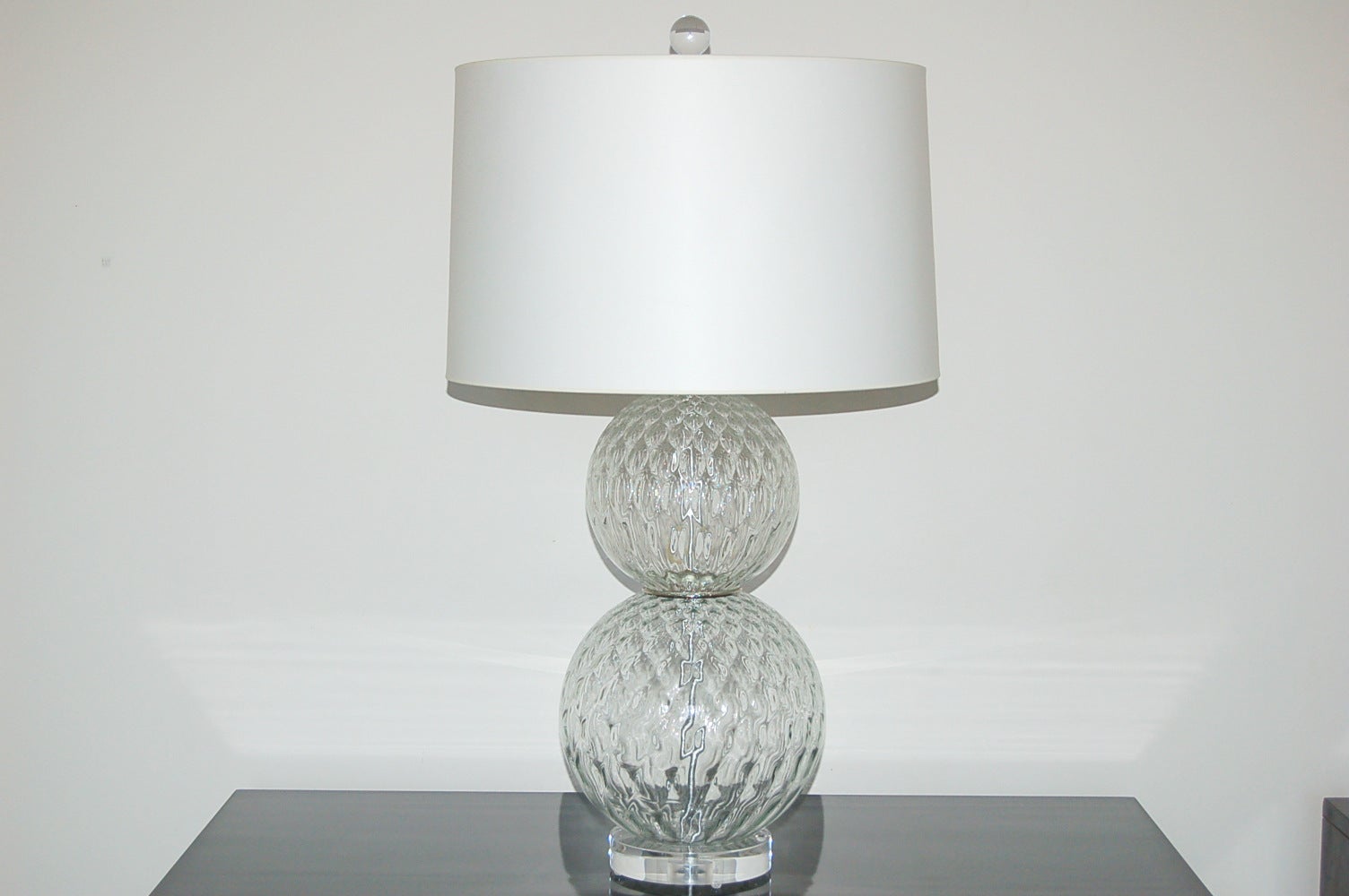 Pair of Vintage Murano Stacked Ball Lamps in Crystal For Sale