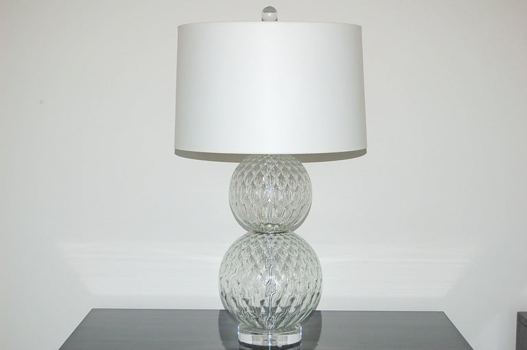 Pair of Vintage Murano Stacked Ball Lamps in Crystal For Sale 1