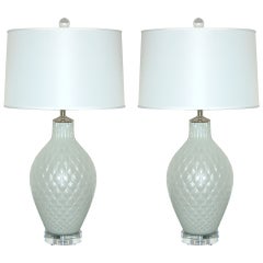 Vintage Galliano Ferro - White Pulegoso Murano Lamps in Net Pattern