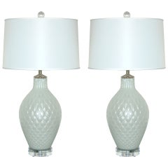 Galliano Ferro - White Pulegoso Murano Lamps in Net Pattern