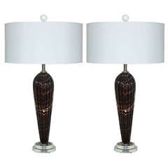 Pair of Vintage Murano Lamps in Root Beer and Copper
