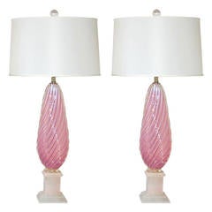 Vintage Pair of Opaline Murano Lamps in Pink Lemonade