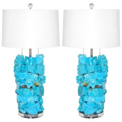 Sky Blue Glass Rock Candy Lamps by Swank Lighting