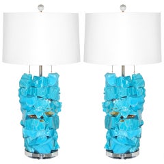 Sky Blue Glass Rock Candy Lamps by Swank Lighting