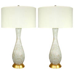 White Murano Table Lamps with Copper Bits