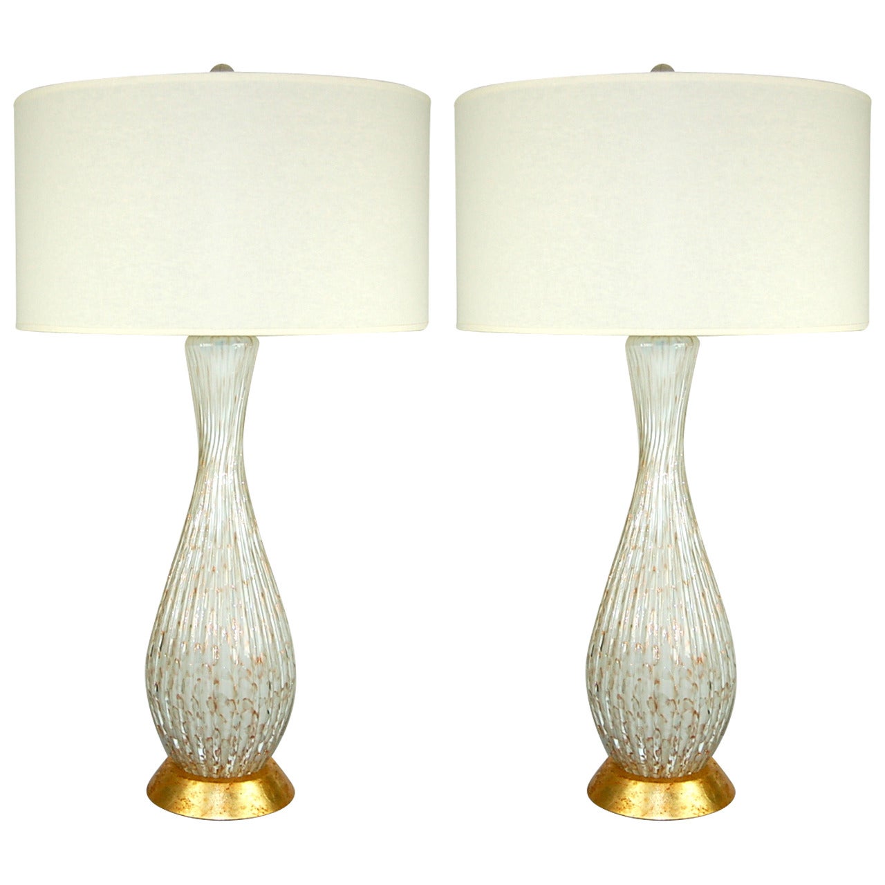 White Murano Table Lamps with Copper Bits