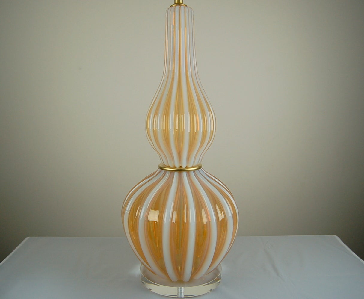 Hollywood Regency Imposing Vintage Murano Lamp in Peaches and Cream