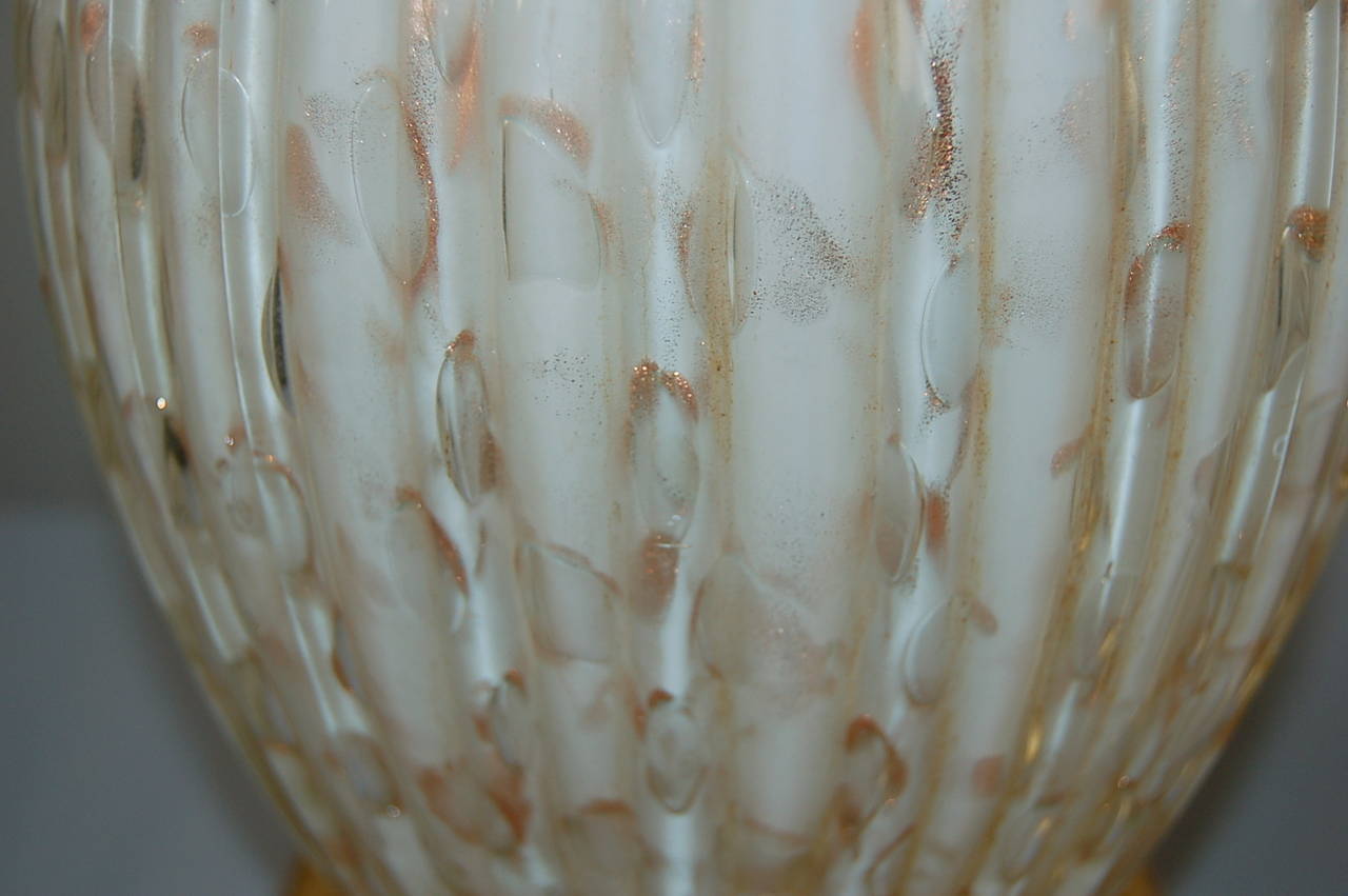 White Murano Table Lamps with Copper Bits 1